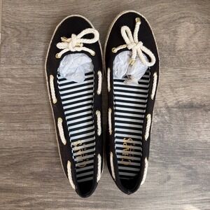 Chaps Celia Espadrille Flats Black Canvas Rope Detail Boat Shoes Womens 7.5B